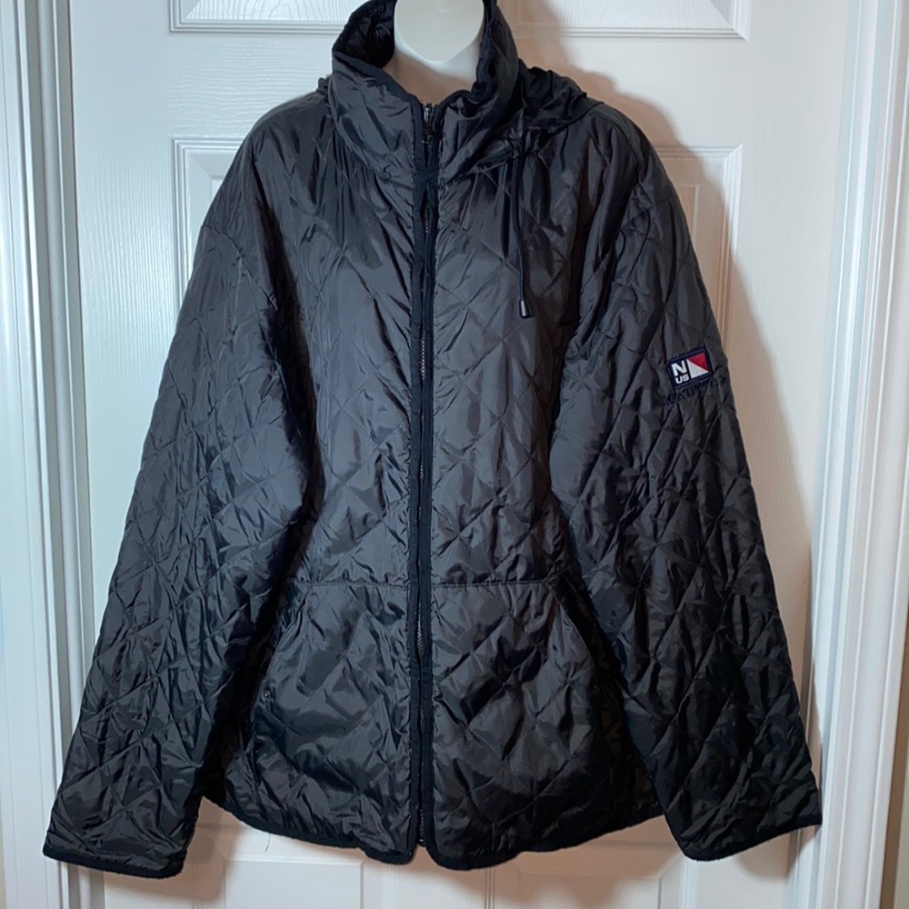Vintage Nautica Jacket Reversible Mens XXL Black Dark Gray Logo Zip Hidable Hood